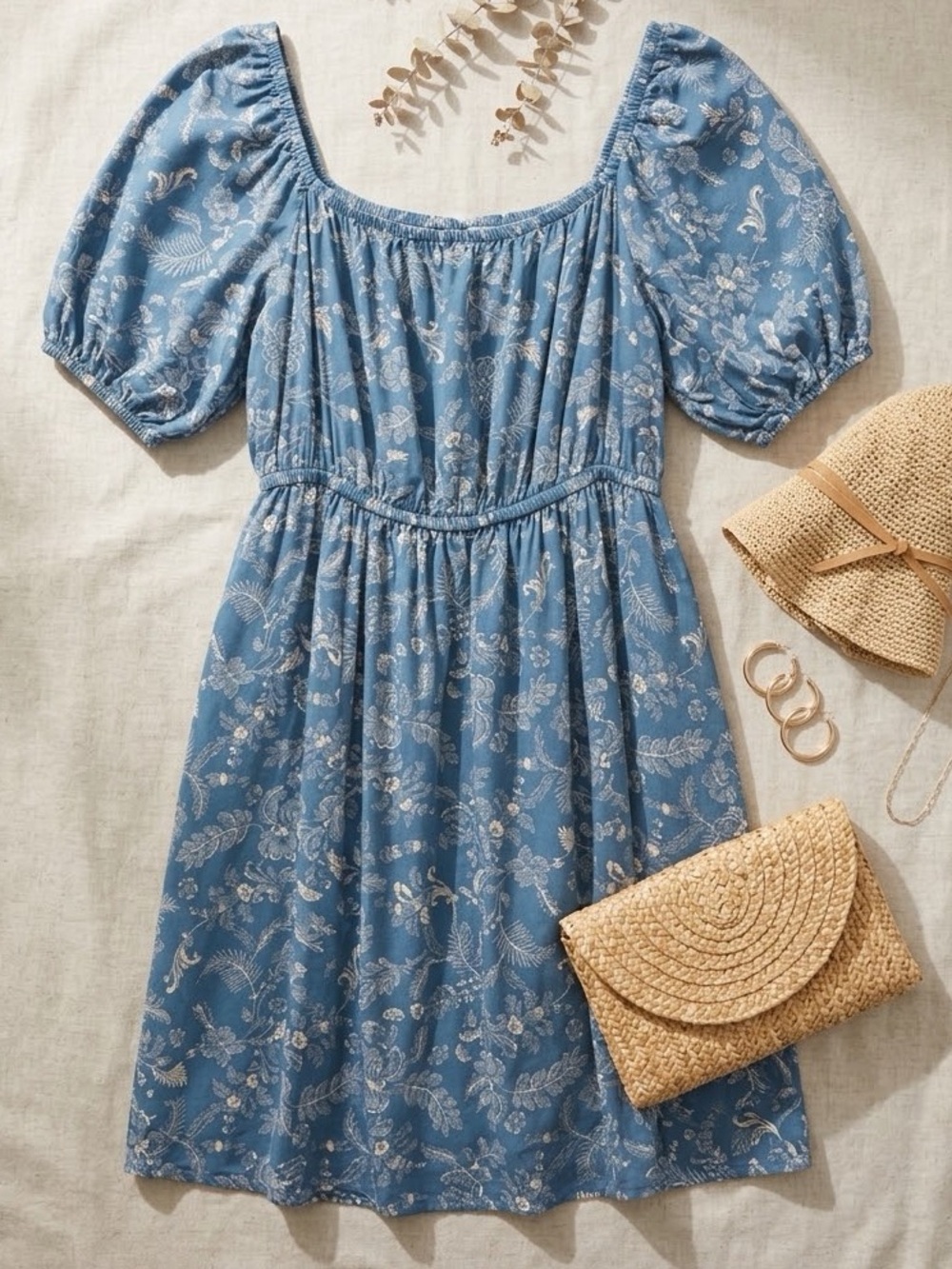 Torrid Blue Floral Puff-Sleeve Midi Dress